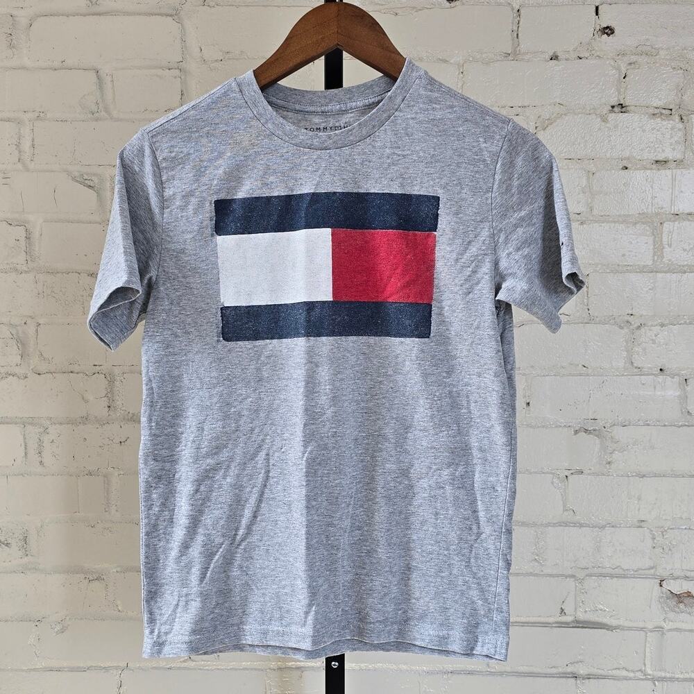 Tommy Hilfiger Youth Medium Gray Big Flag Logo Graphic T-Shirt Kids Size M 12/14